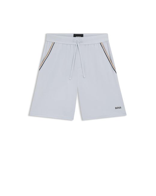 Boss White Stretch-Cotton Pyjama Shorts With Signature-Stripe Tape for men
