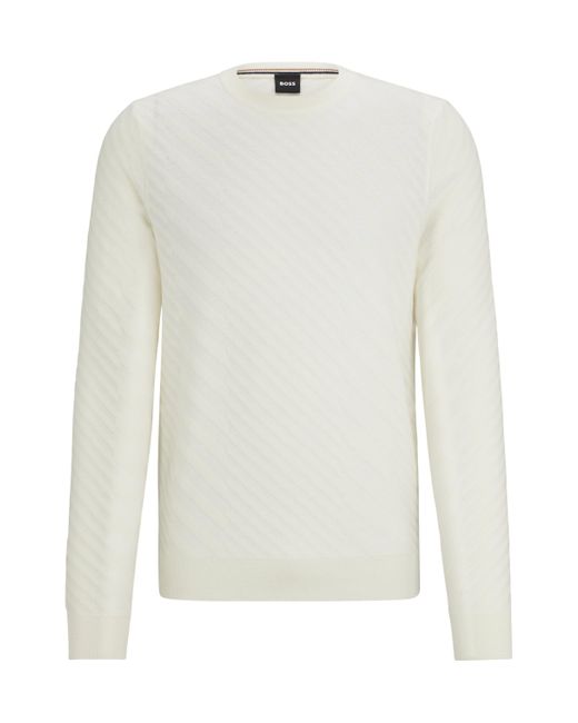 Boss Natural Graphic-jacquard Sweater In A Virgin-wool Blend for men