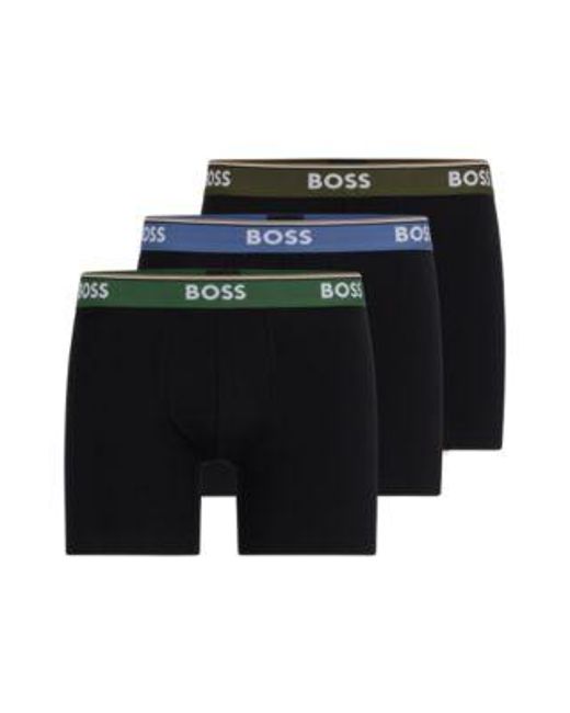 Lot de trois boxers longs en coton stretch avec logos Boss pour homme en coloris Black