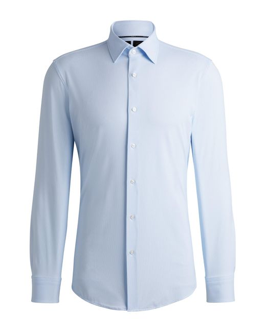 Boss Slim-Fit Overhemd Van Hoogwaardige Stretchjersey Met Microstructuur in het Blue voor heren