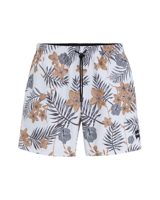 BOSS by HUGO BOSS Tropical-print Quick-drying Swim Shorts With Logo ...