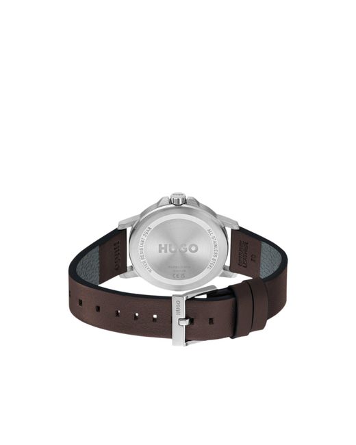 HUGO Green Dial Watch With Leather Strap for men