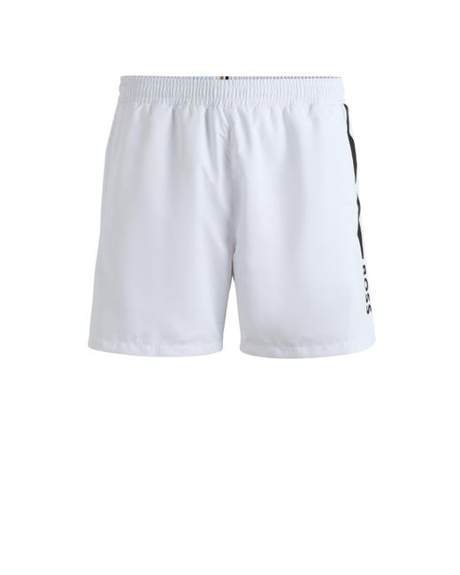 Boss White Fully Lined Swim Shorts With Logo Print for men