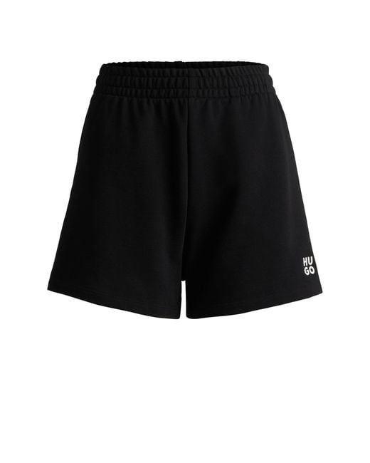HUGO Black Cotton-terry Regular-fit Shorts With Stacked Logo