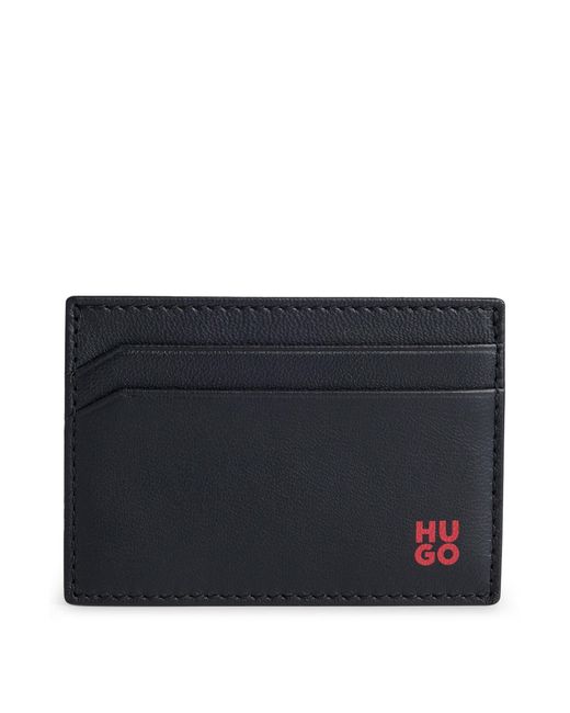HUGO Black Nappa-leather Card Holder With Stacked Logo for men