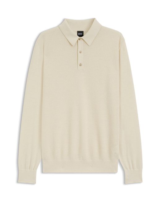 Polo En Maille De Laine Mélangée Avec Différentes Structures Boss pour homme en coloris Natural