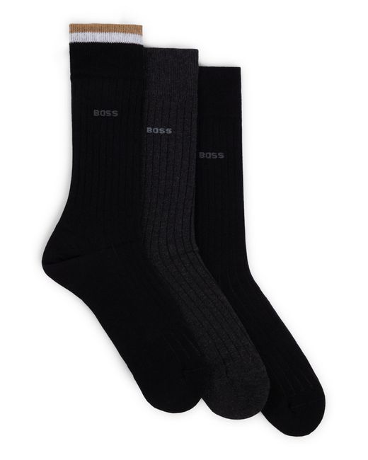 Boss Black Three-pack Of Regular-length Cotton-blend Socks for men