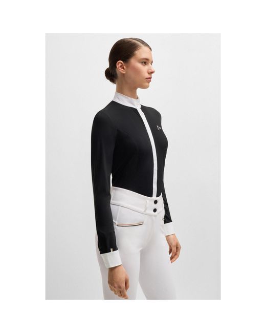 Boss White Equestrian Show Blouse With Four-Way Stretch