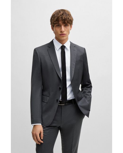 Boss Gray Slim-fit Jacket In Virgin-wool Serge for men
