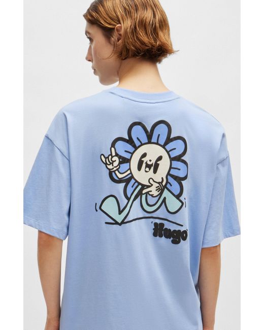 HUGO T-shirt Van Katoenen Jersey Met Nieuwe Grafische Print in het Blue