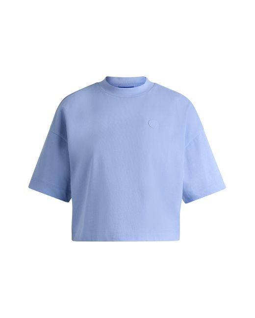 HUGO Blue Cropped T-shirt In Cotton Jersey With Logo Badge