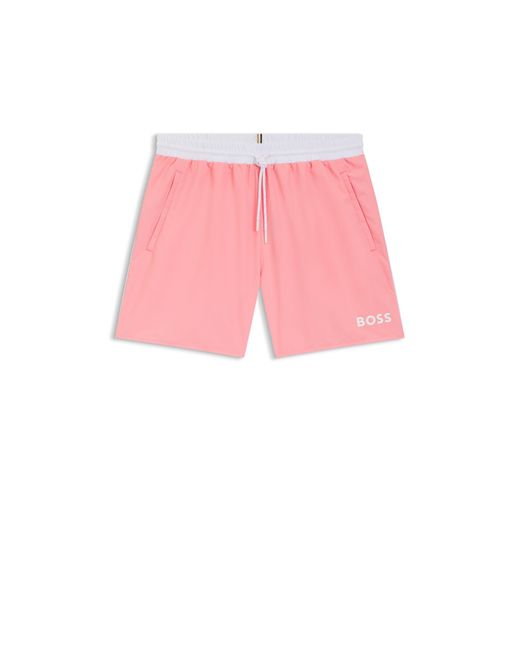 Boss Pink Swim Shorts With Contrast Logo And Piping for men
