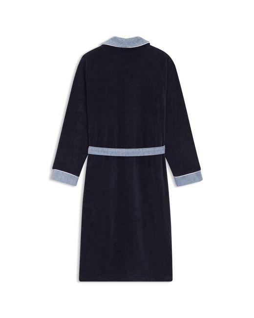 Boss Blue Cotton-Velvet Dressing Gown With Textured Trims