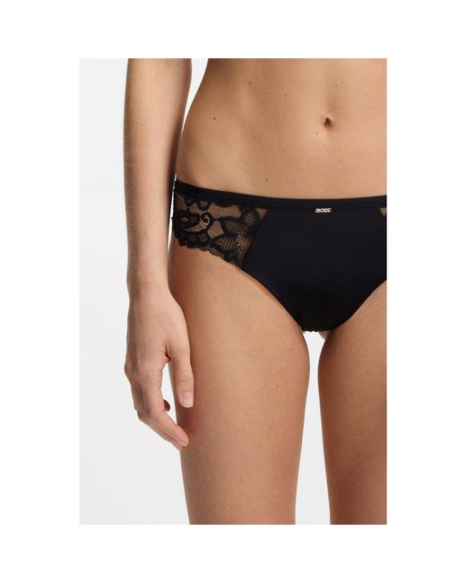 Boss Black Lace Briefs With Mesh Pleating And Charm