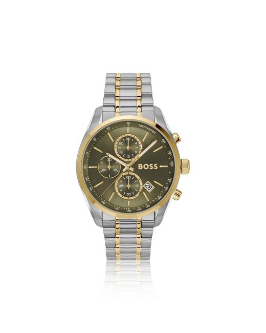 Boss Metallic Two-Tone Chronograph Watch With Dial for men