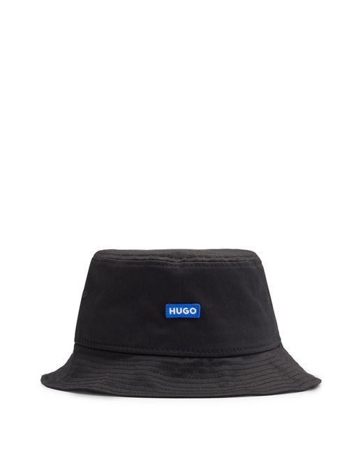 HUGO Black Cotton-twill All-gender Bucket Hat With Logo Patch for men