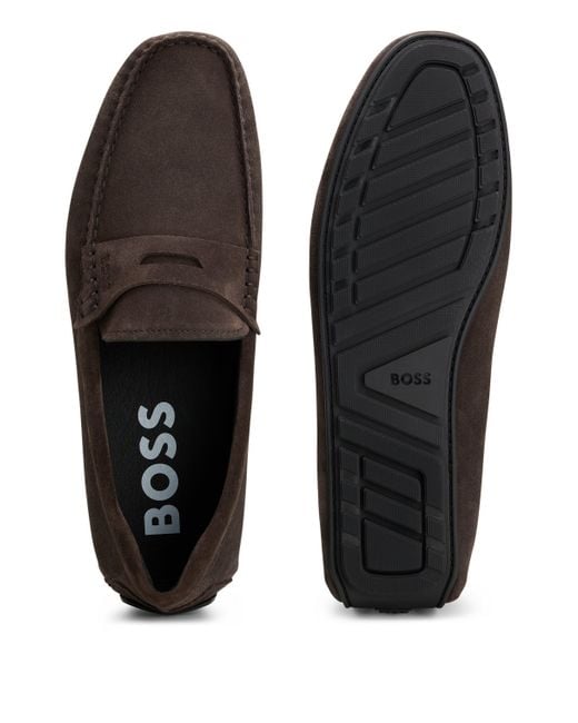 BOSS by HUGO BOSS Suede Moccasins With Branded Trim in Brown for Men | Lyst