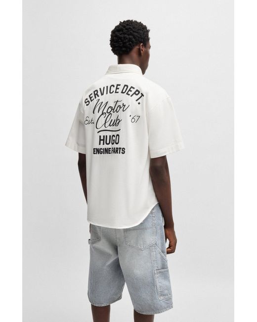 HUGO Hemd Aus Baumwoll-Twill Mit Gesticktem Artwork in White für Herren