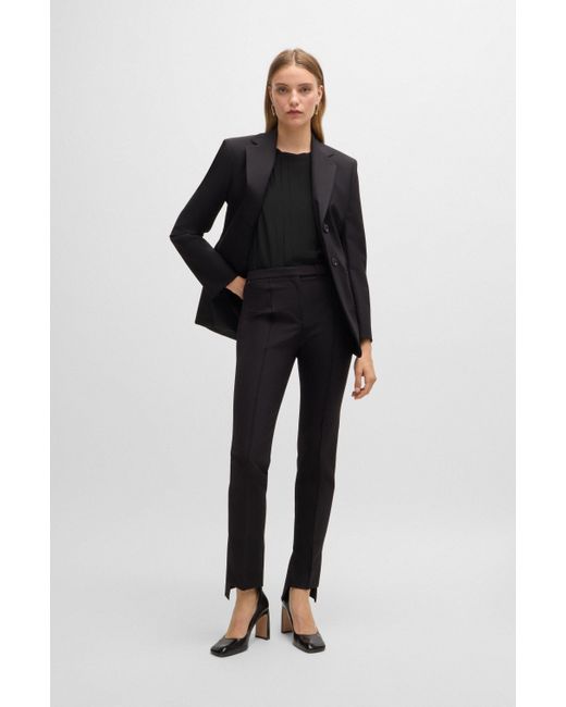 Boss Black Long-sleeved Blouse In Washed Silk With Pleated Front