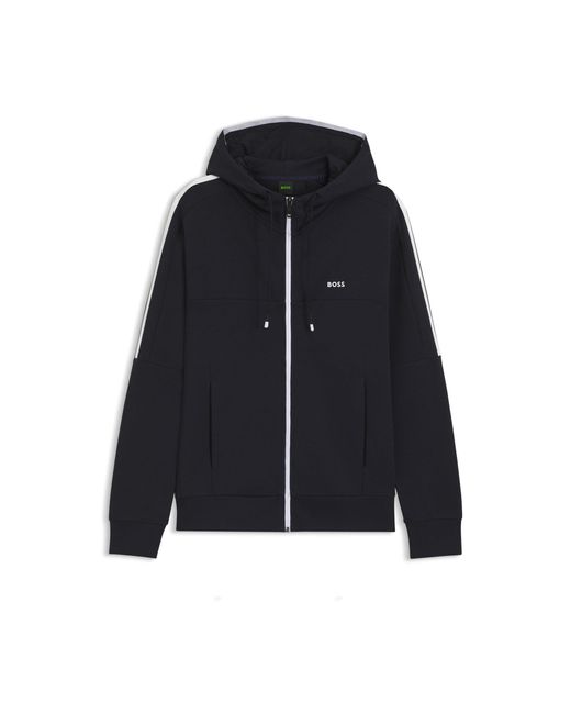 Boss Black Stretch-Cotton Zip-Up Hoodie With Stripe Insert for men