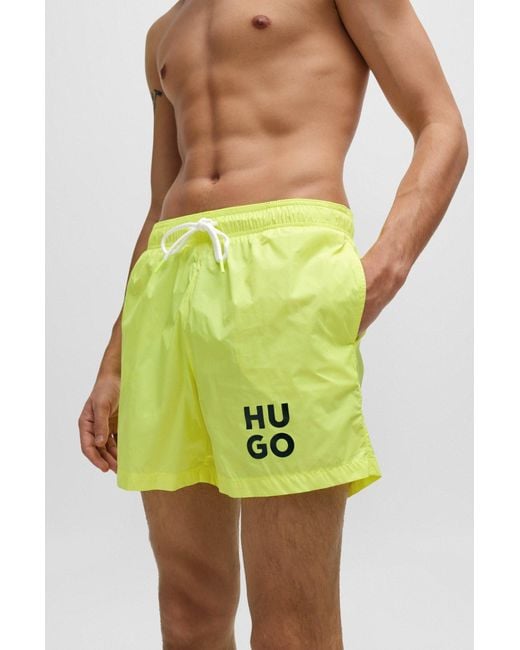 HUGO Green Quick-dry Swim Shorts With Stacked-logo Print for men
