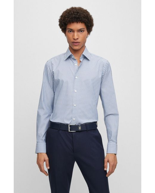 plakat korrekt inden længe BOSS by HUGO BOSS Regular-fit Shirt In Checked Performance-stretch Fabric  in Blue for Men | Lyst