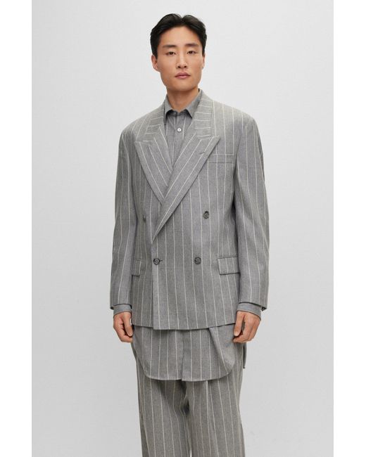 Boss Gray Relaxed-fit All-gender Jacket In Virgin Wool And Cashmere for men