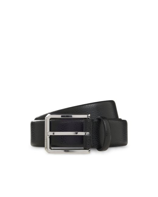 Boss Black Grained-Leather Belt With Bombé Construction for men