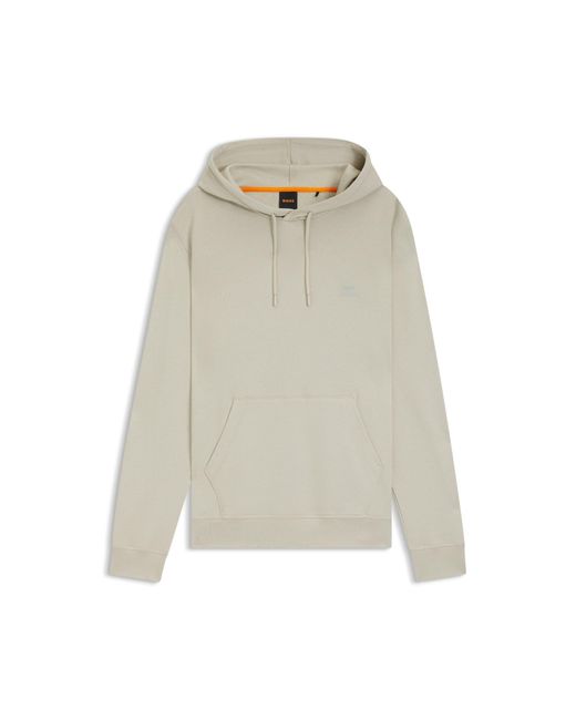 Boss Gray Cotton-Terry Hoodie With Logo Patch for men