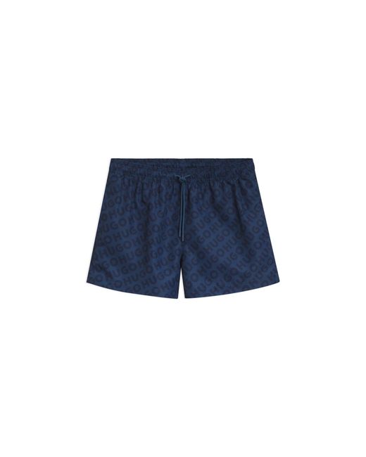 HUGO Blue Quick-Dry Swim Shorts With Logo Print for men