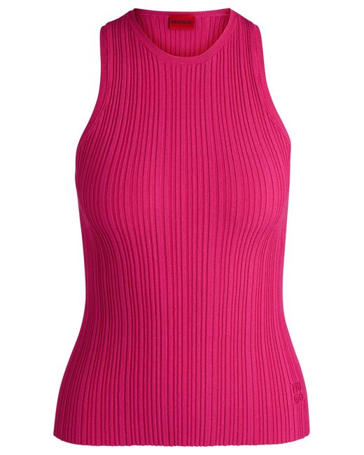 HUGO Pink Racerback-Top Aus Geripptem Krepp
