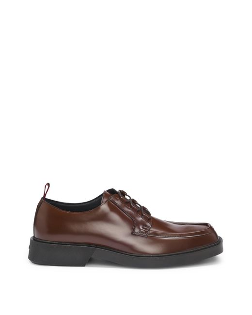 HUGO Brown Square-toe Derby Shoes In Leather With Piping Details for men