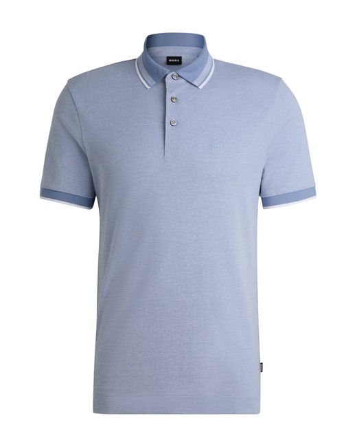 Boss Blue Oxford-cotton-piqué Polo Shirt With Logo Detail for men