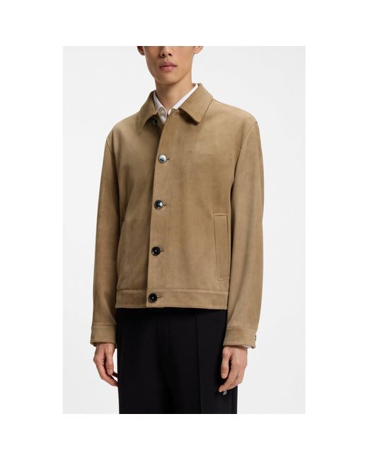 HUGO Natural Suede Jacket With Stitched Breast-Pocket Detail for men