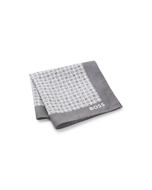 Boss Gray One Silk Pocket Square With Digital Print for men