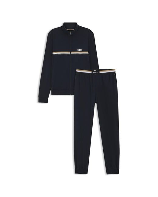 Boss Black Stretch-Cotton Tracksuit Set With Logo And Signature Stripe for men