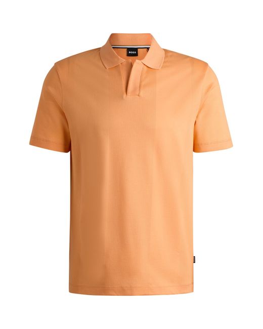 Boss Orange Johnny-collar Polo Shirt In Mixed-structure Cotton for men