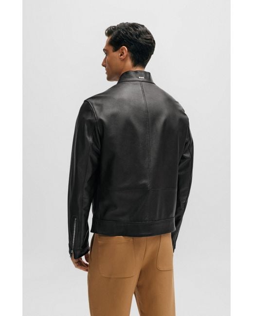 Boss Gray Regular-fit Jacket In Grained Leather for men