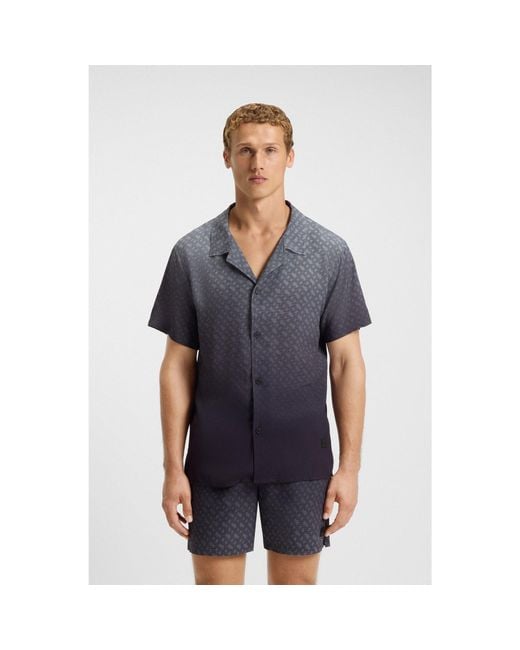 Boss Blue Regular-Fit Shirt With Degradé Monogram Print for men