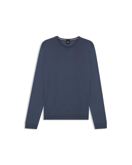 Boss Blue Slim-fit Sweater In Virgin Wool With Crew Neckline for men