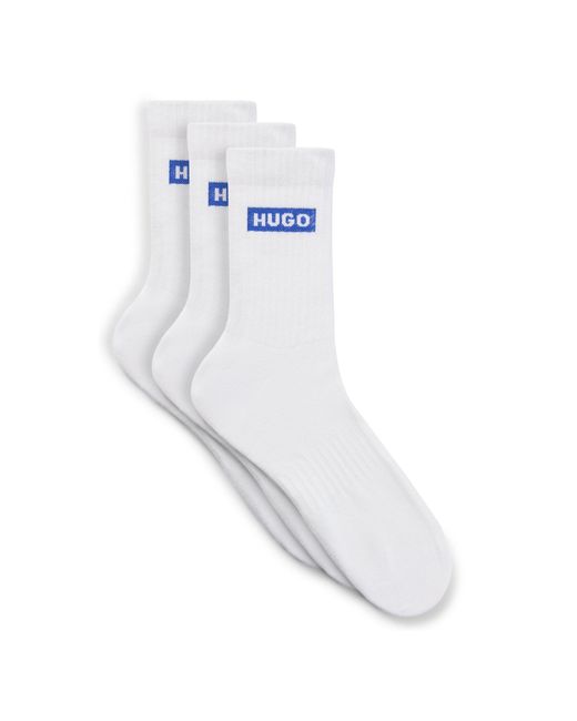 HUGO Blue Cotton-Blend Short Logo Socks for men