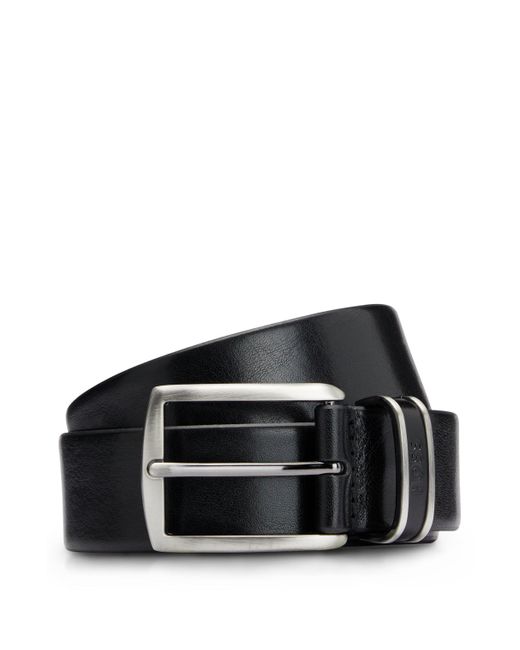 BOSS - Italian-made leather belt with logo-engraved buckle