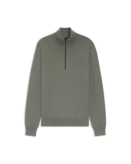Boss Gray Cotton-Cashmere Sweater With Zip Collar for men