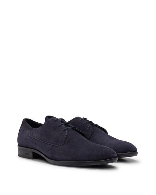 Boss Blue Suede Derby Shoes With Removable Padded Insole for men