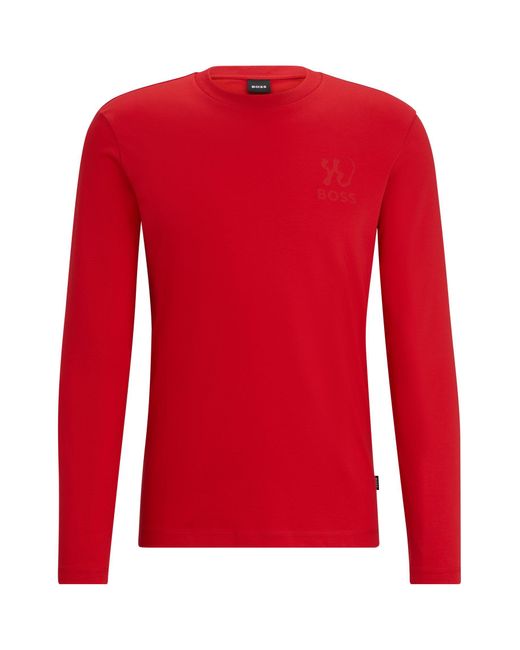 Boss Red Interlock-cotton Regular-fit T-shirt With Special Artwork for men