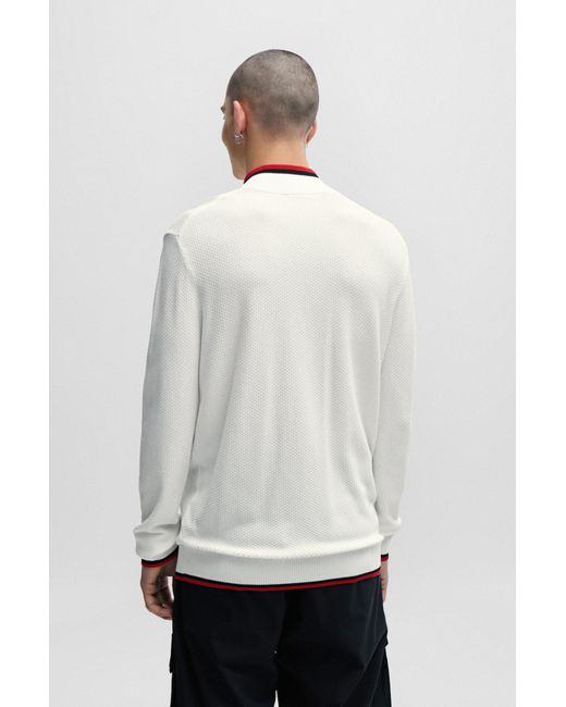 HUGO White Zip-neck Sweater With Red Logo Label for men