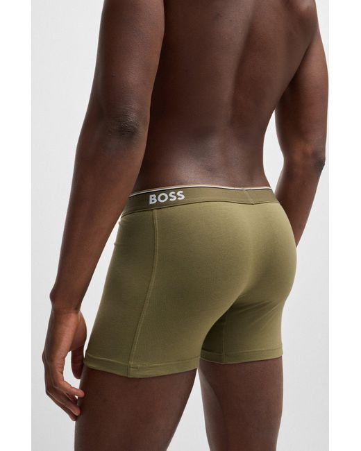 Boss Green Three-pack Of Stretch-cotton Boxer Briefs With Logo Waistbands for men