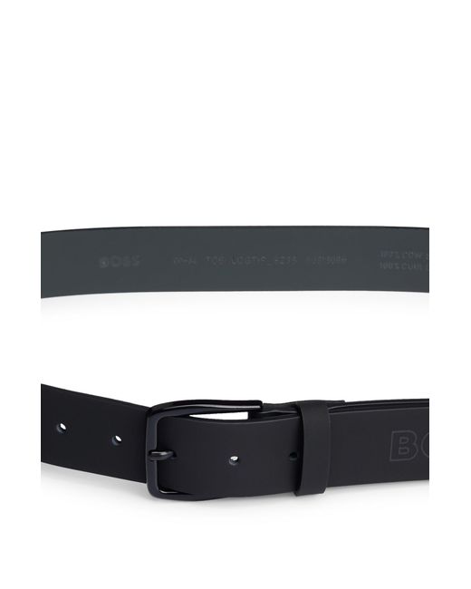 Boss Black Italian-leather Belt With Tonal Buckle for men
