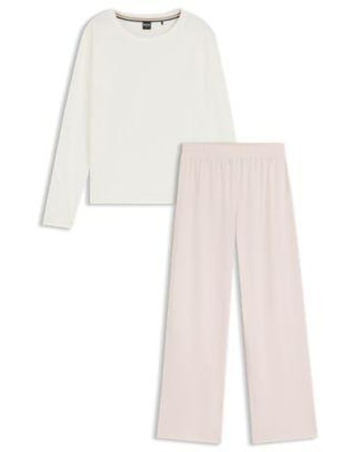 Pyjama En Coton Stretch Avec Imprimés Logotés Boss en coloris White