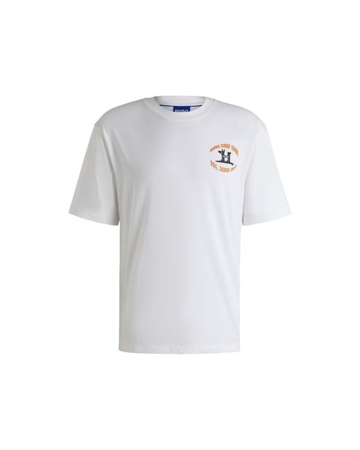 HUGO White Cotton-Jersey T-Shirt With Surf Artwork for men